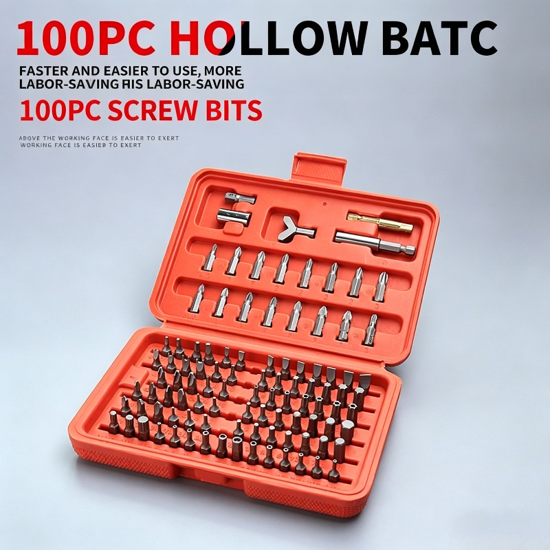 Car Workshop Tools Kit - 100-teiliges Schraubendreher-Bit-Set, Hohles Sicherheits-Bit-Kit mit Verlängerungsstange